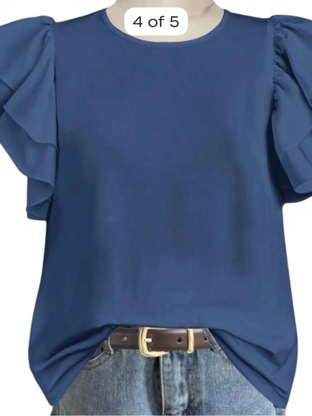 Emery Rose Women's Navy Ruffle Sleeve Blouse - Casual Chic Top - Picture 1 of 3